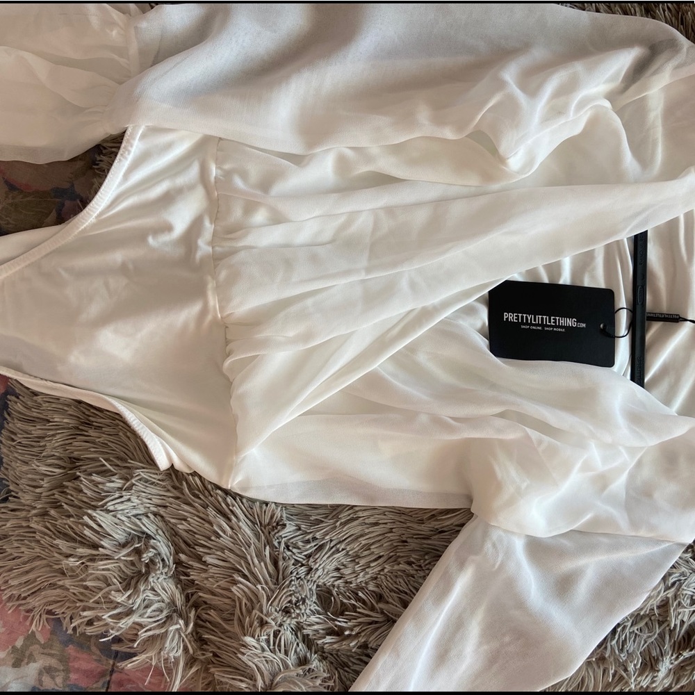 Chiffon white low cut  bodysuit